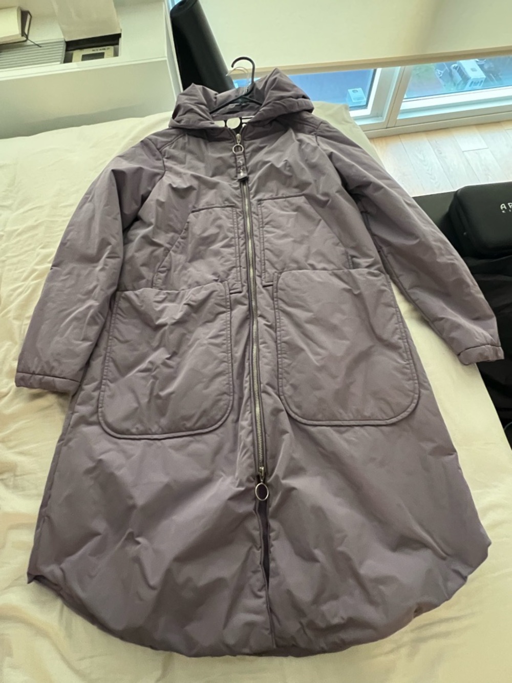 Lavender Hooded Long Puffer Coat – Women’s Weather-Ready Jacket